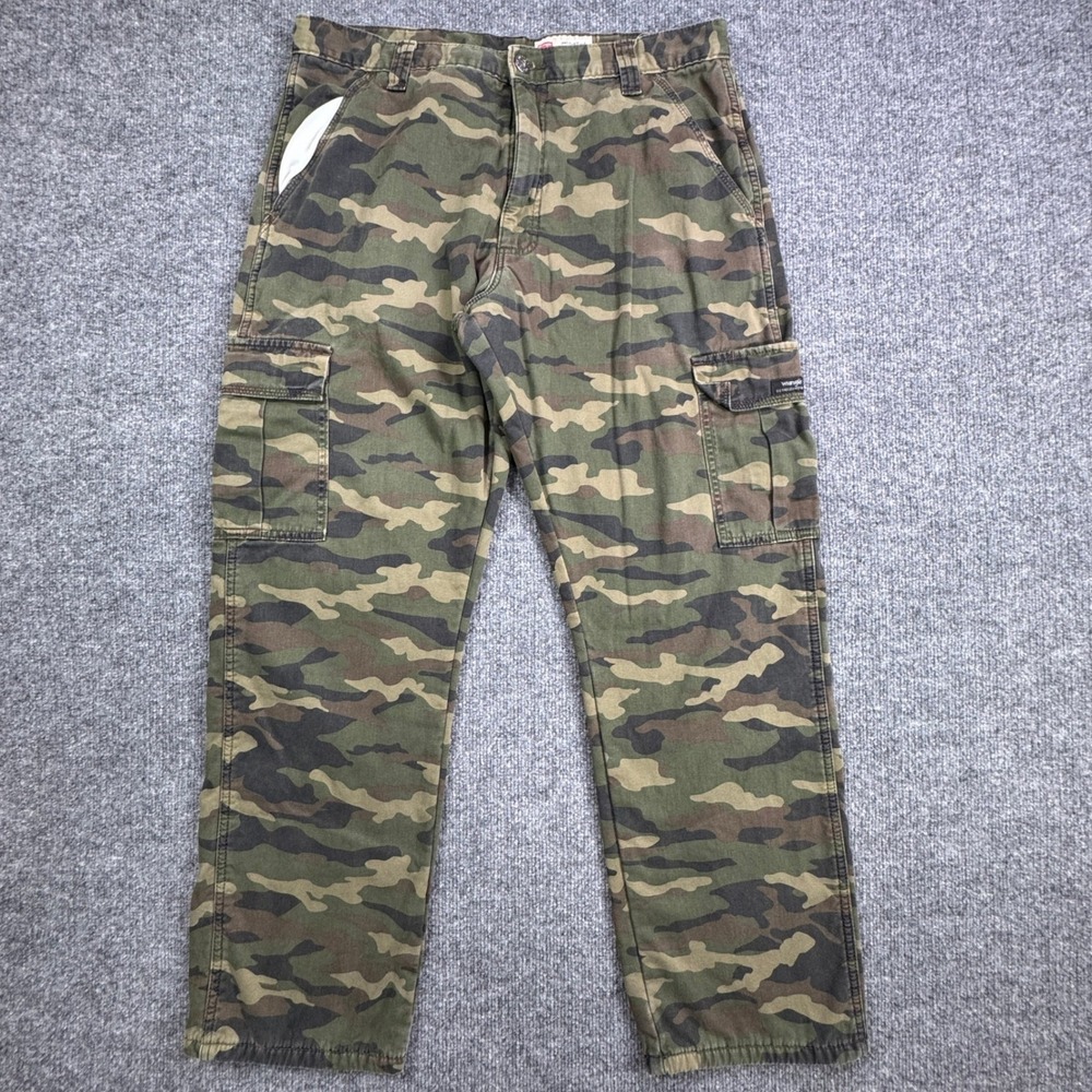 Wrangler Cargo Pants Mens 34x32 Green Camo Fleece Lined Relaxed Fit 112344875